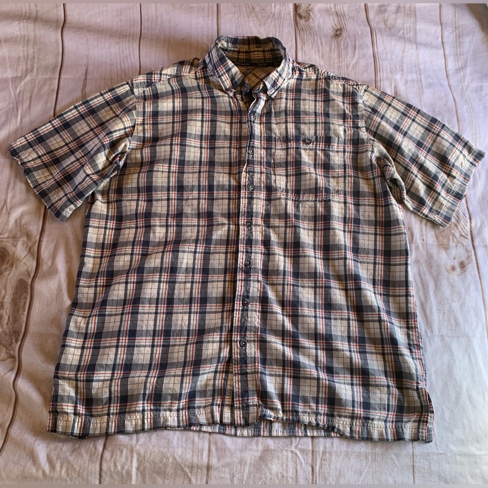 Gameguard Navy White Red Plaid Short Sleeve Shirt Size XL